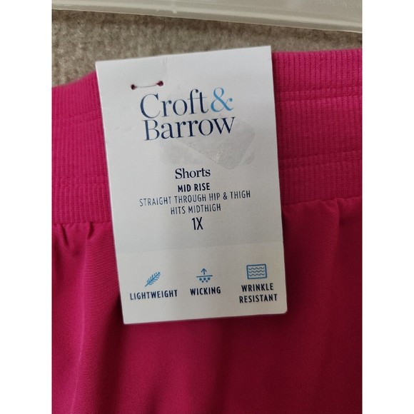 Croft & Barrow Lightweight Shorts Womens 1X Pink Pull On Wicking NEW - Picture 4 of 7
